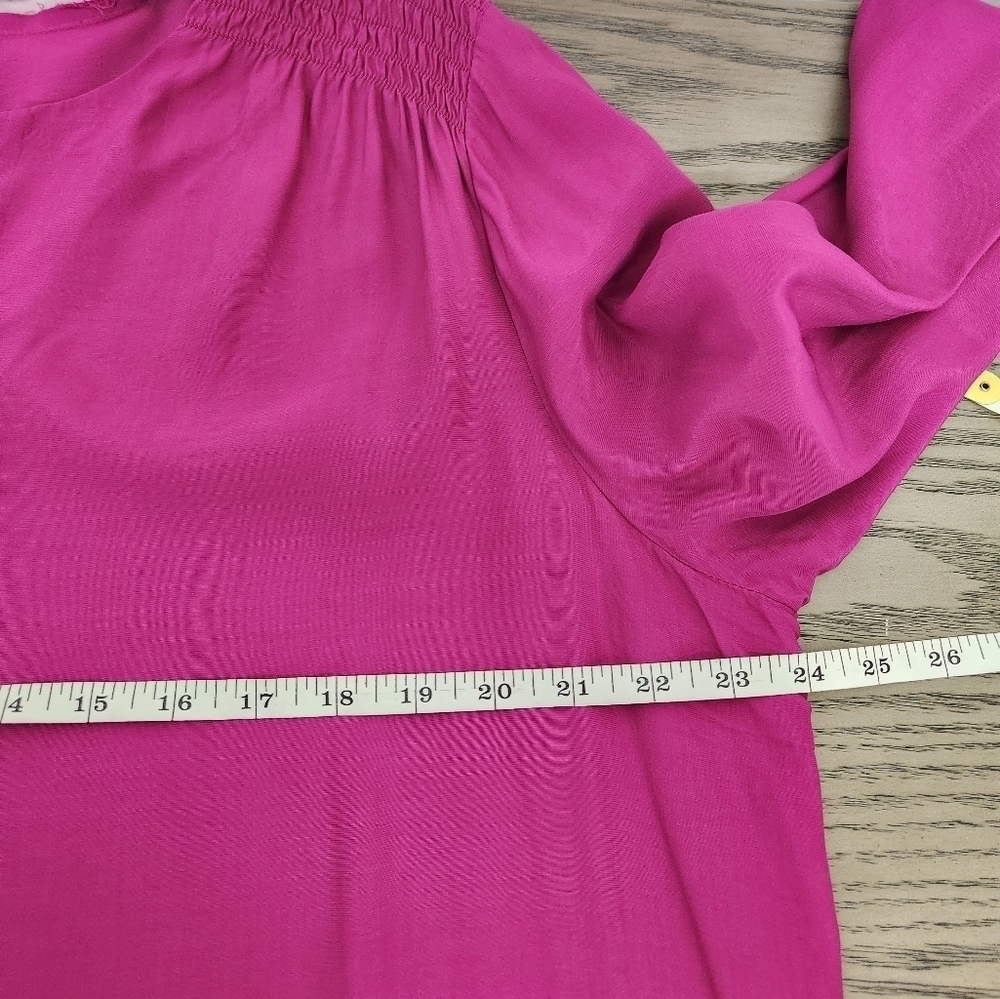 J Jill Smocked Split Neck Tunic Top Womens Large Pink Workwear Office - Picture 14 of 15